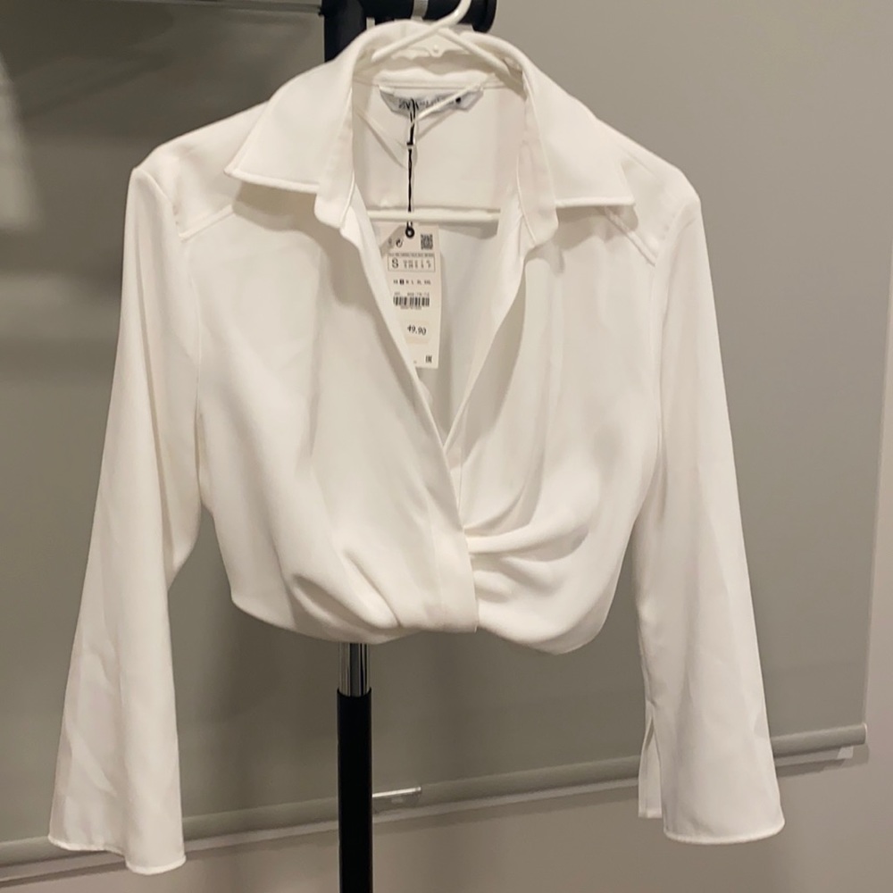 ZARA PLEATED CROPPED SHIRT, WHITE, WOMAN size US S, 8006/778